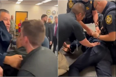 Senador Alex Padilla sendo retirado da coletiva